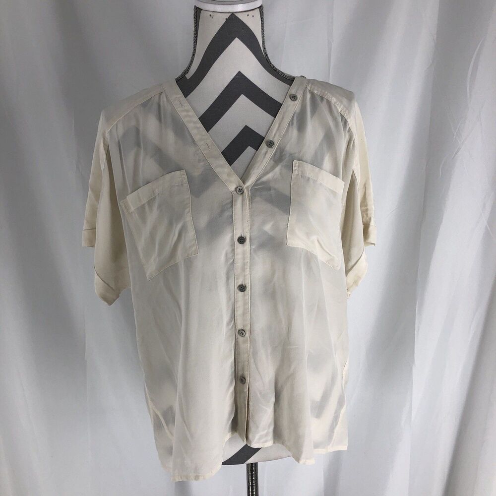 Trouve Womens Short Sleeve Button Back Button Front Blouse XS Cream